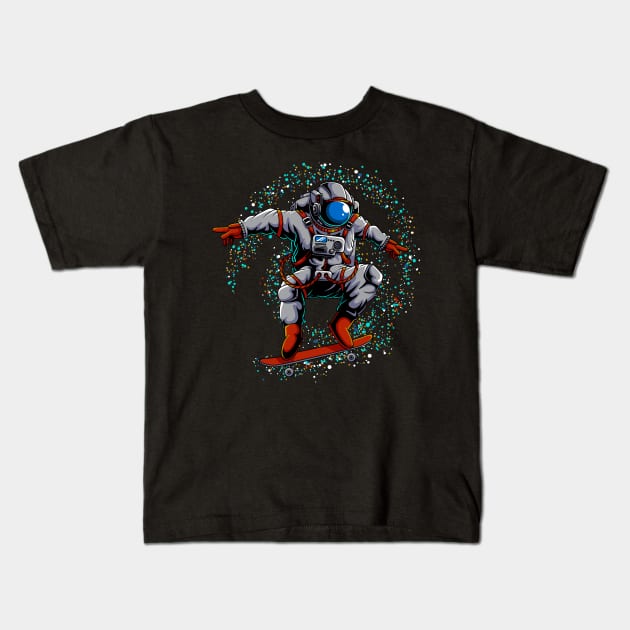 astronaut skate board outer space Kids T-Shirt by Mako Design 